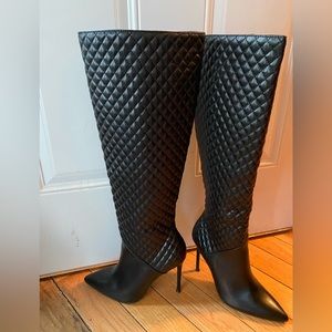 Knee high quilted pu leather boots